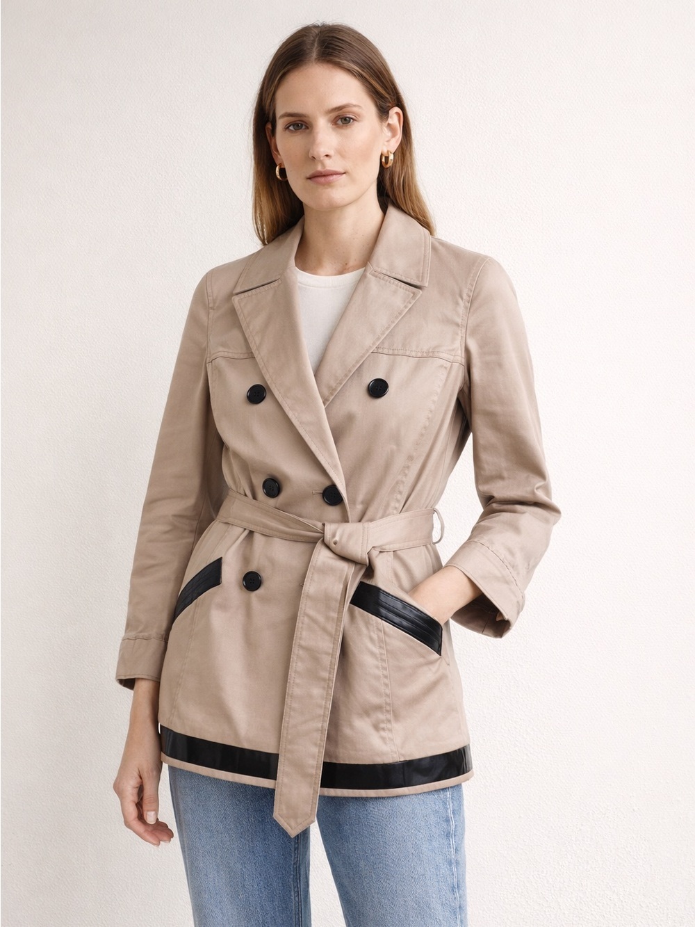 Theory Cliffa Khaki Belted Trench Coat Tan Double Breasted S